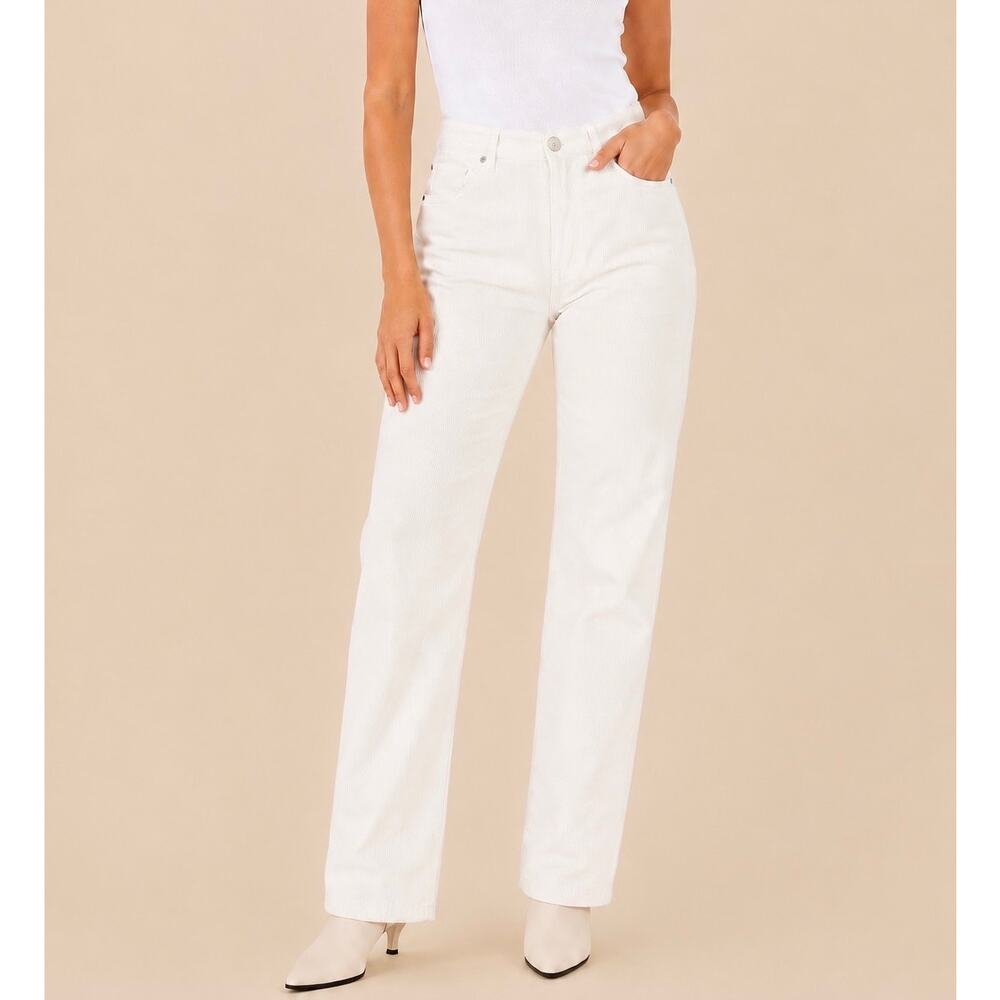 Reformation Rowan High Rise Relaxed Corduroy Pants Ivory White 100% Cotton (26)